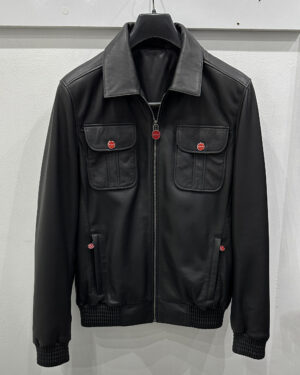 Kiton Black Smooth Leather Jacket