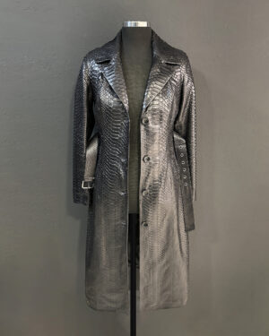 Black Python Leather Long Coat