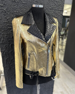 Women's Golden Python Leather Biker Jacket