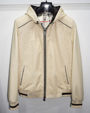 Loro Piana Real Ostrich Quill Leather Beige Hooded Jacket