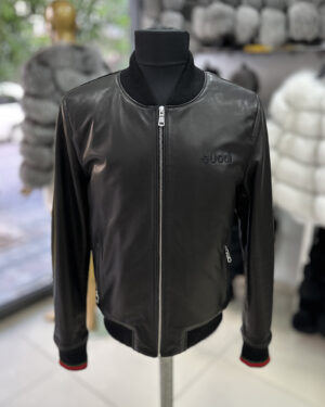 Gucci Black Leather Bomber Jacket