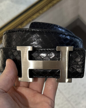 Python Skin Double Sided Double Buckle Gold Silver H Belt