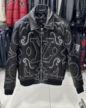 Louis Vuitton Black White Leather Bomber Jacket