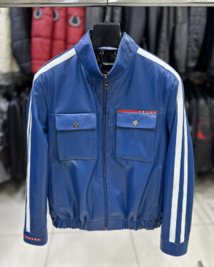 Prada Blue Genuine Leather Jacket